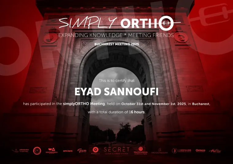 SimplyOrtho Meeting certificate for Eyad Sannoufi
